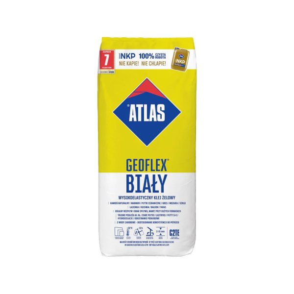 ATLAS GEOFLEX BIALY, 25kg  2–15 mm, C2T-elastingi balti geliniai plytelių klijai